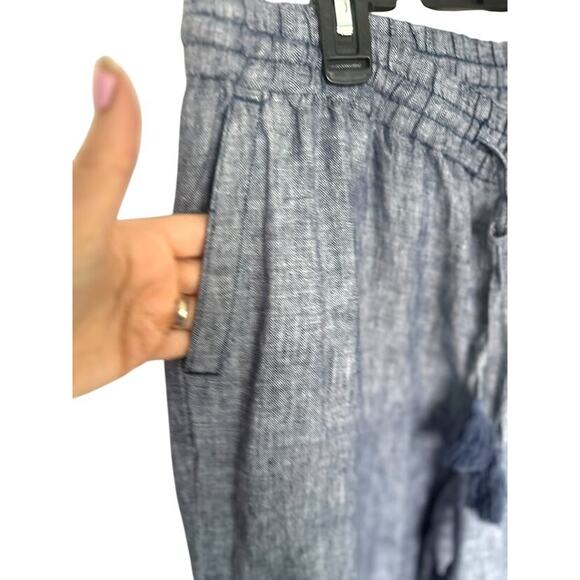Talbots 100% Linen Pants Size 6 Blue Drawstring Lightweight Beachy Boho Wide Leg - Picture 2 of 7
